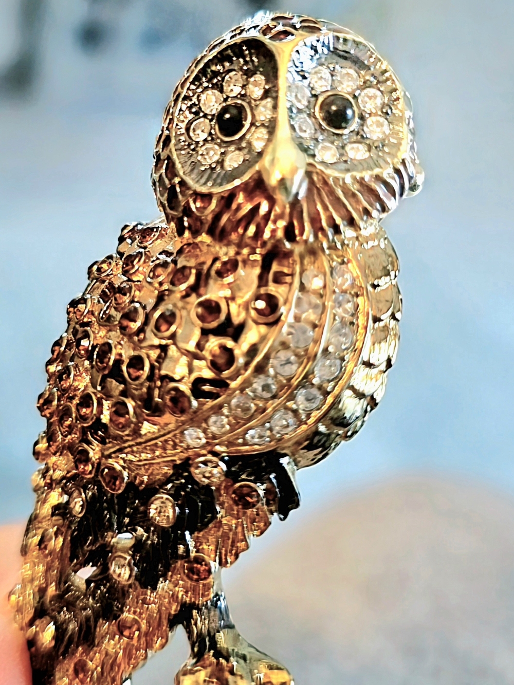 Collectible Nolan Miller Crystal Owl Brooch - Women Jewelry